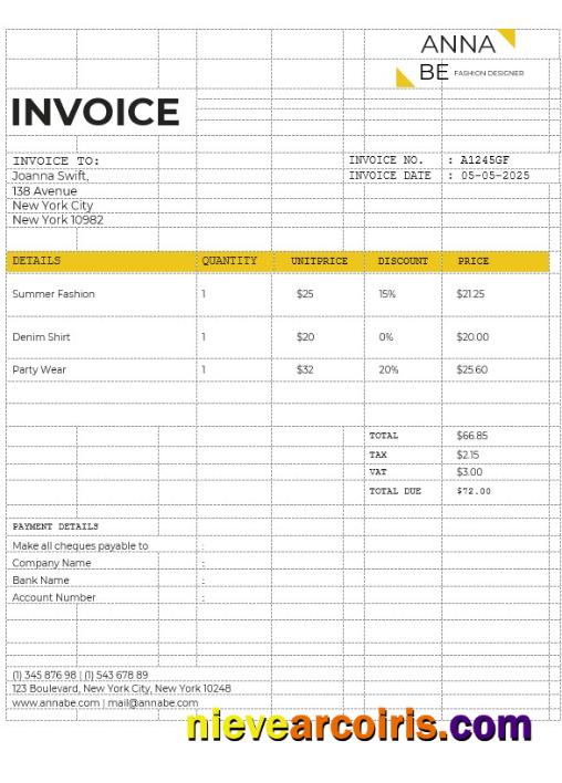 Fashion Designer Invoice